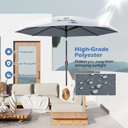 Solar Powered LED Lighted Patio Umbrella with Tilt and Crank-Grey