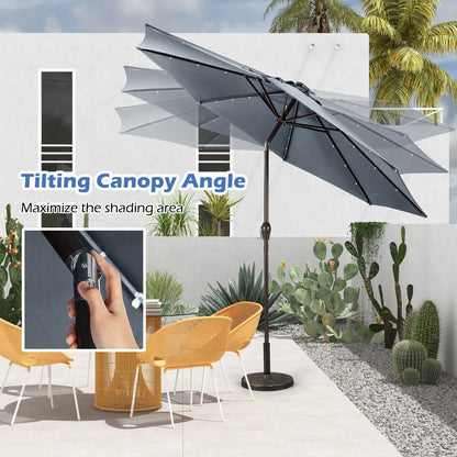 Solar Powered LED Lighted Patio Umbrella with Tilt and Crank-Grey