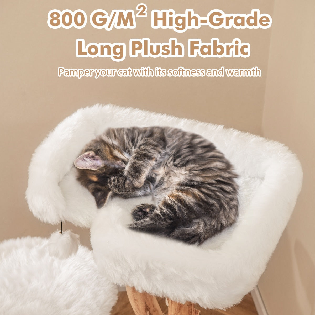 Solid Wood Cat Tree with Perch and Natural Jute Scratching Posts-White