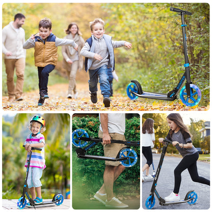 Folding Kick Push Scooter with Flashing LED Wheels-Blue