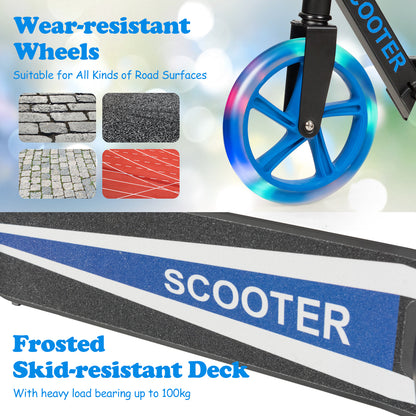 Folding Kick Push Scooter with Flashing LED Wheels-Blue
