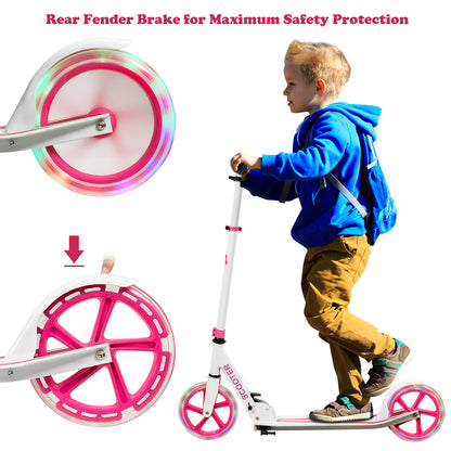 Folding Kick Push Scooter with Flashing LED Wheels-Pink