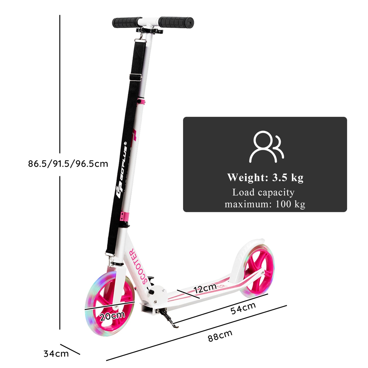 Folding Kick Push Scooter with Flashing LED Wheels-Pink