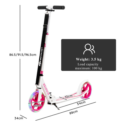 Folding Kick Push Scooter with Flashing LED Wheels-Pink