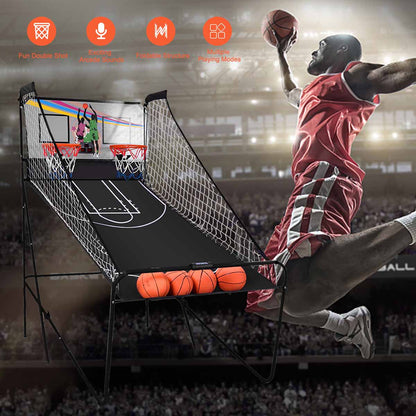 8-in-1 Electronic Basketball Hoop Arcade Game with 4 Balls-Black