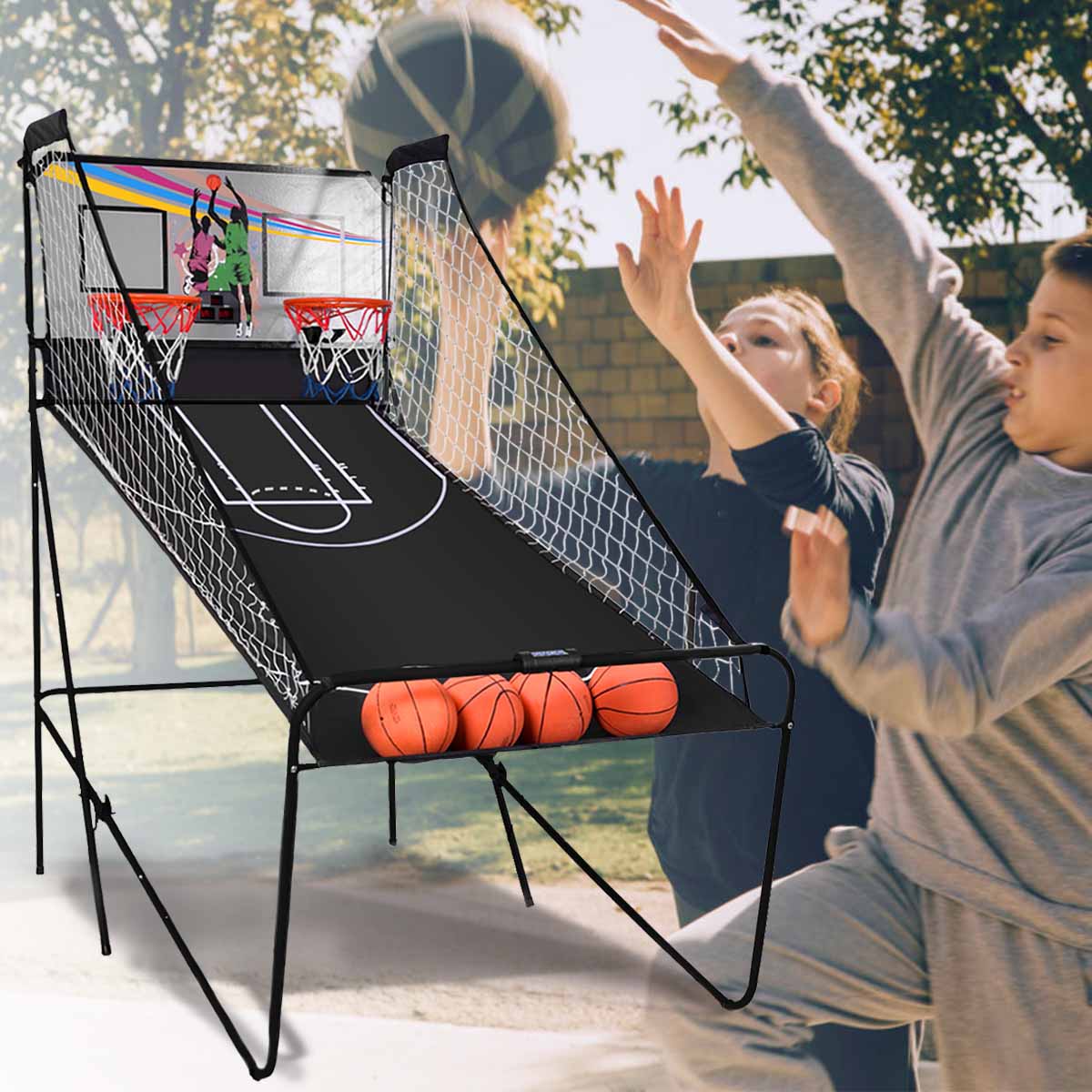8-in-1 Electronic Basketball Hoop Arcade Game with 4 Balls-Black