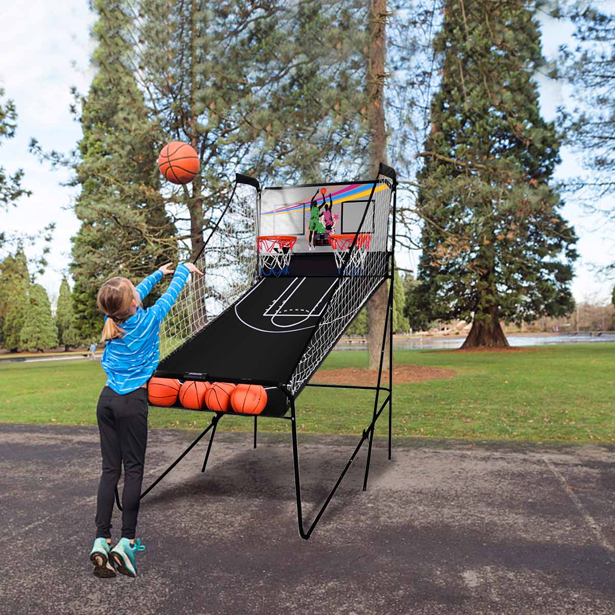 8-in-1 Electronic Basketball Hoop Arcade Game with 4 Balls-Black