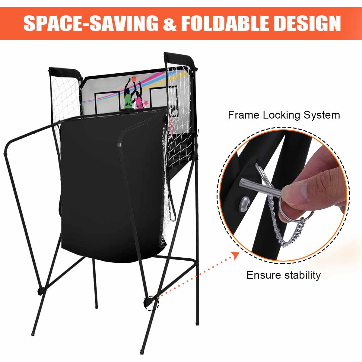 8-in-1 Electronic Basketball Hoop Arcade Game with 4 Balls-Black