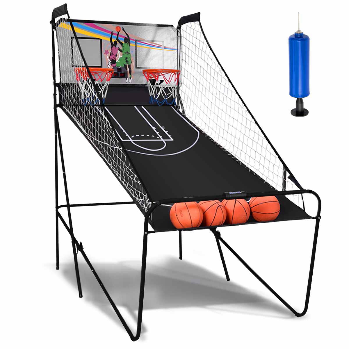 8-in-1 Electronic Basketball Hoop Arcade Game with 4 Balls-Black