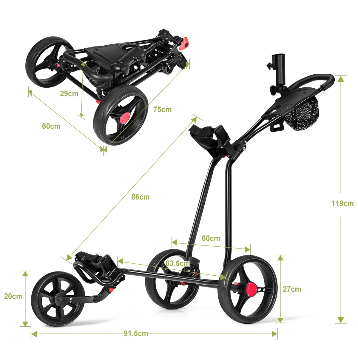 Costway 3 Wheels Folding Golf Push Cart for Outdoor Use