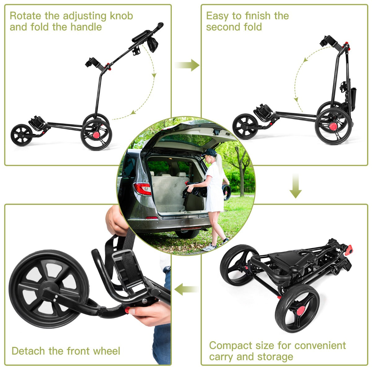 Costway 3 Wheels Folding Golf Push Cart for Outdoor Use