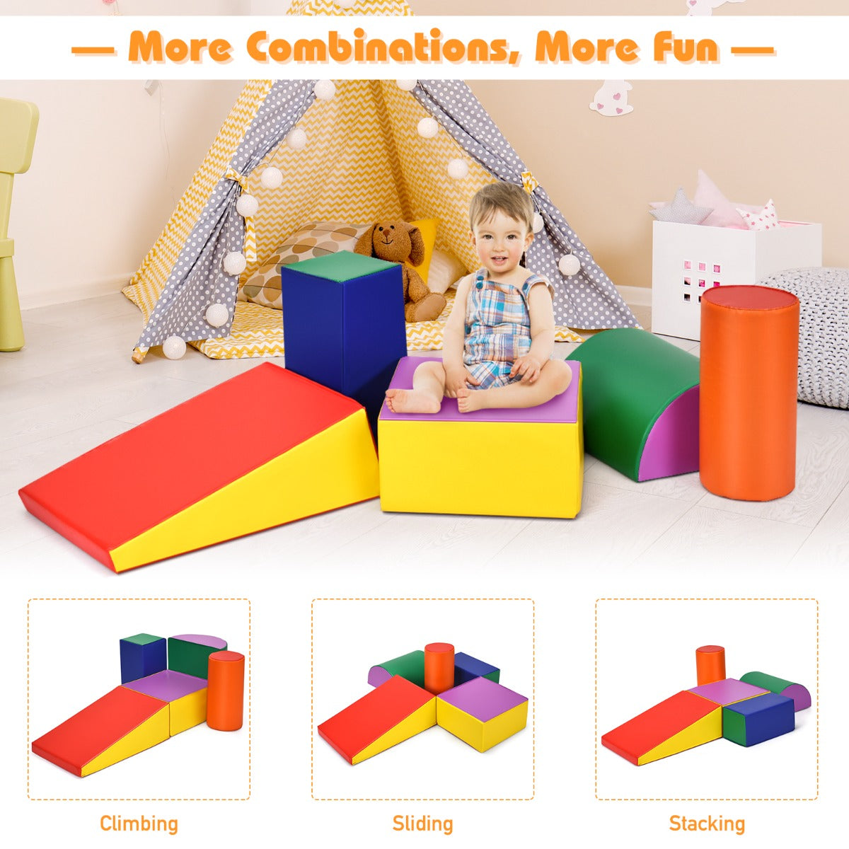 Kid Crawl Climb Foam Shapes Playset for Toddler - Multicolour