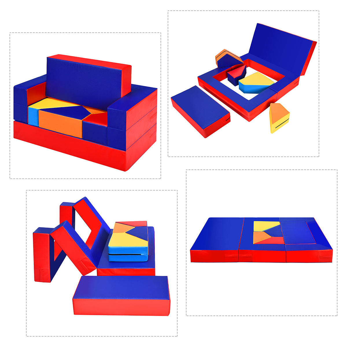 Costway 4-In-1 Multi-functional Combination Sofa Set with Durable PU Surface for Kids-Multicolour