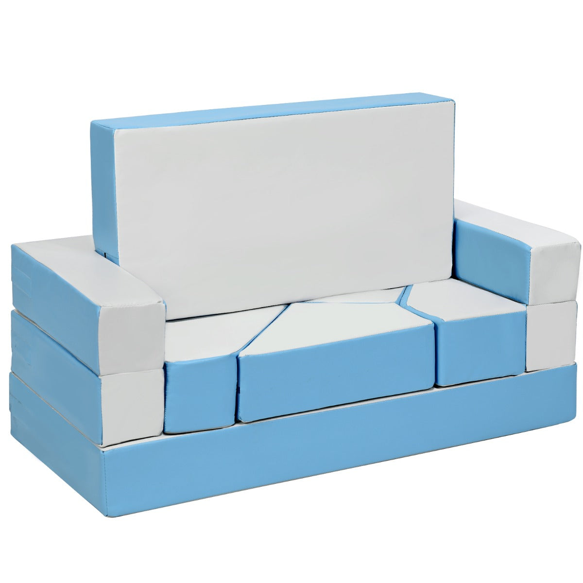 Costway 4-In-1 Multi-functional Combination Sofa Set with Durable PU Surface for Kids-Blue