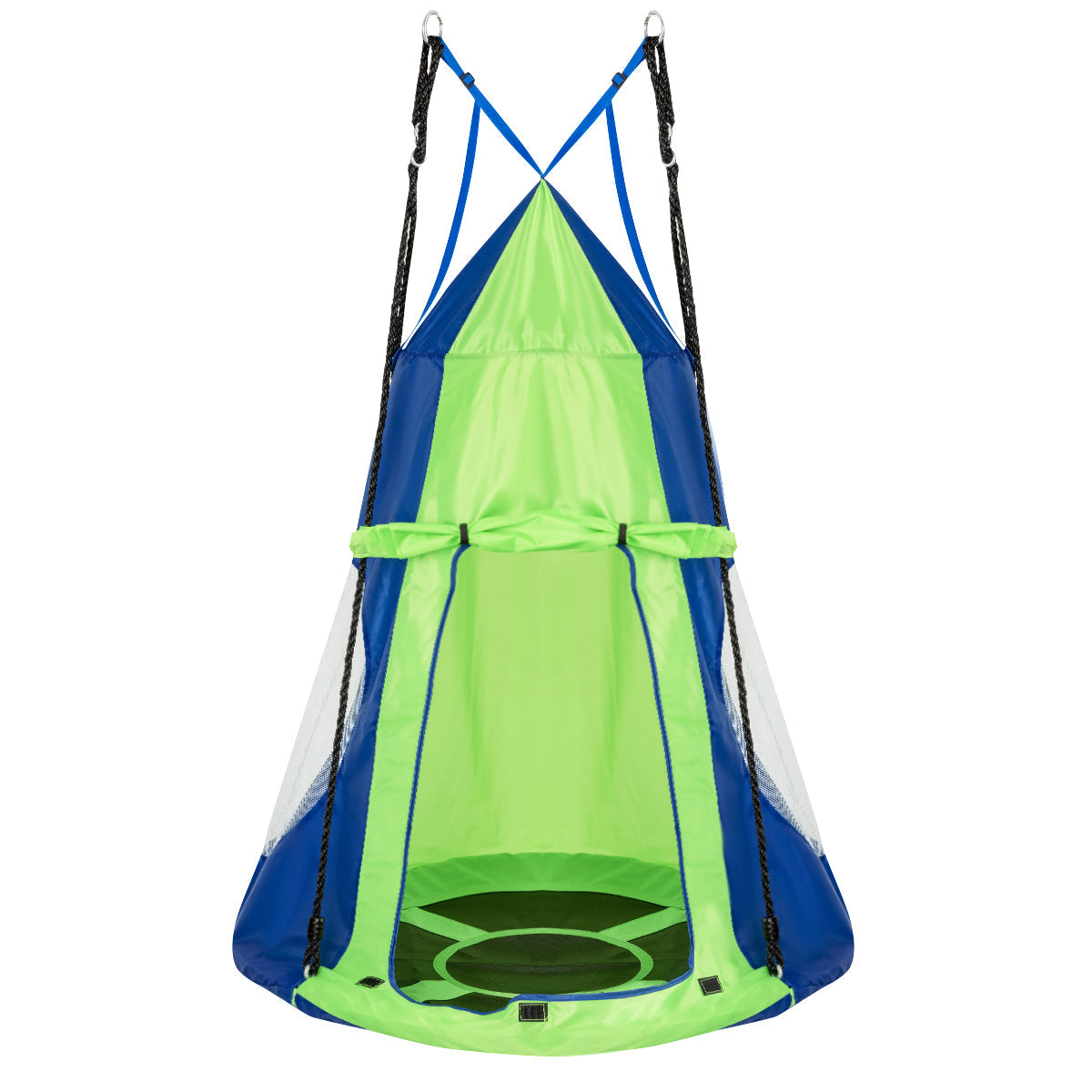 Detachable hanging swing tent creates a private reading nook, resting pod, or cozy hanging chair