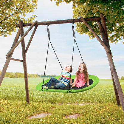 Flying Oval Tree Swing Set with Adjustable Hanging Ropes for Outdoor Use-Green