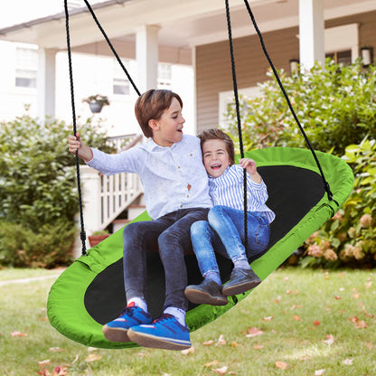 Flying Oval Tree Swing Set with Adjustable Hanging Ropes for Outdoor Use-Green