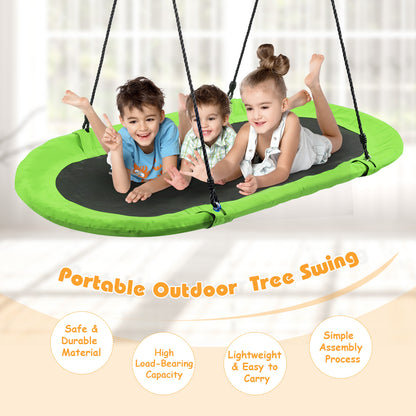 Flying Oval Tree Swing Set with Adjustable Hanging Ropes for Outdoor Use-Green
