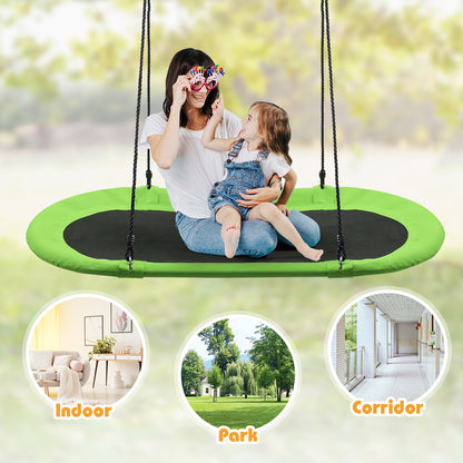 Flying Oval Tree Swing Set with Adjustable Hanging Ropes for Outdoor Use-Green