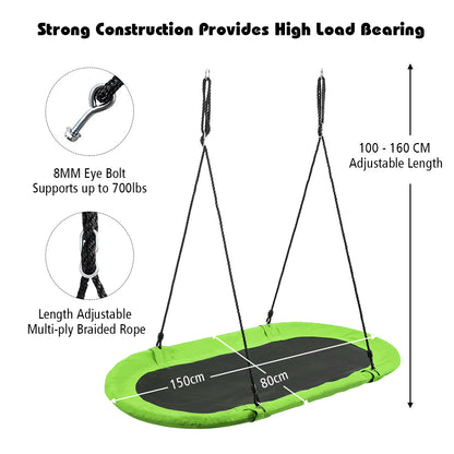Flying Oval Tree Swing Set with Adjustable Hanging Ropes for Outdoor Use-Green