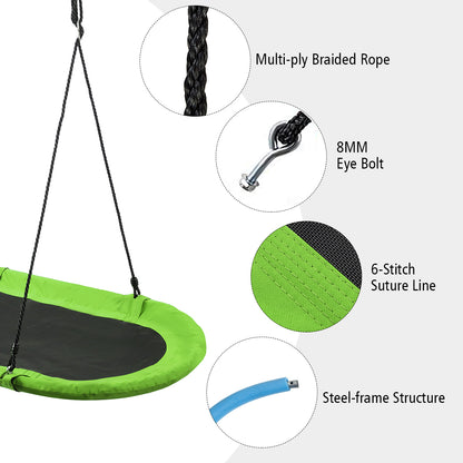 Flying Oval Tree Swing Set with Adjustable Hanging Ropes for Outdoor Use-Green