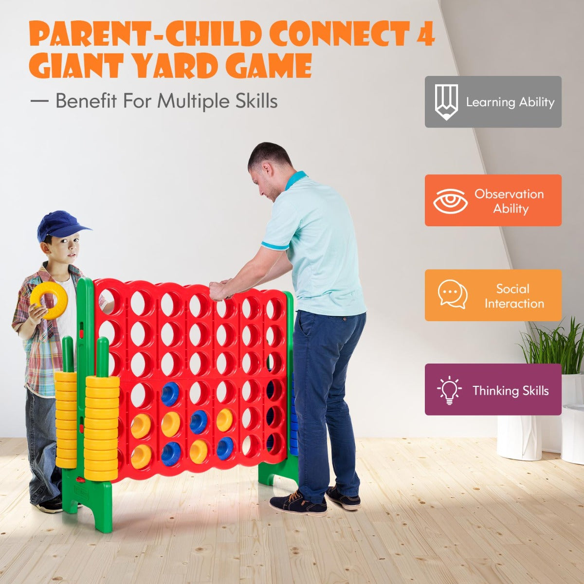 Giant Connect 4 in A Row with 42 Jumbo Rings for Garden & Beach-Green