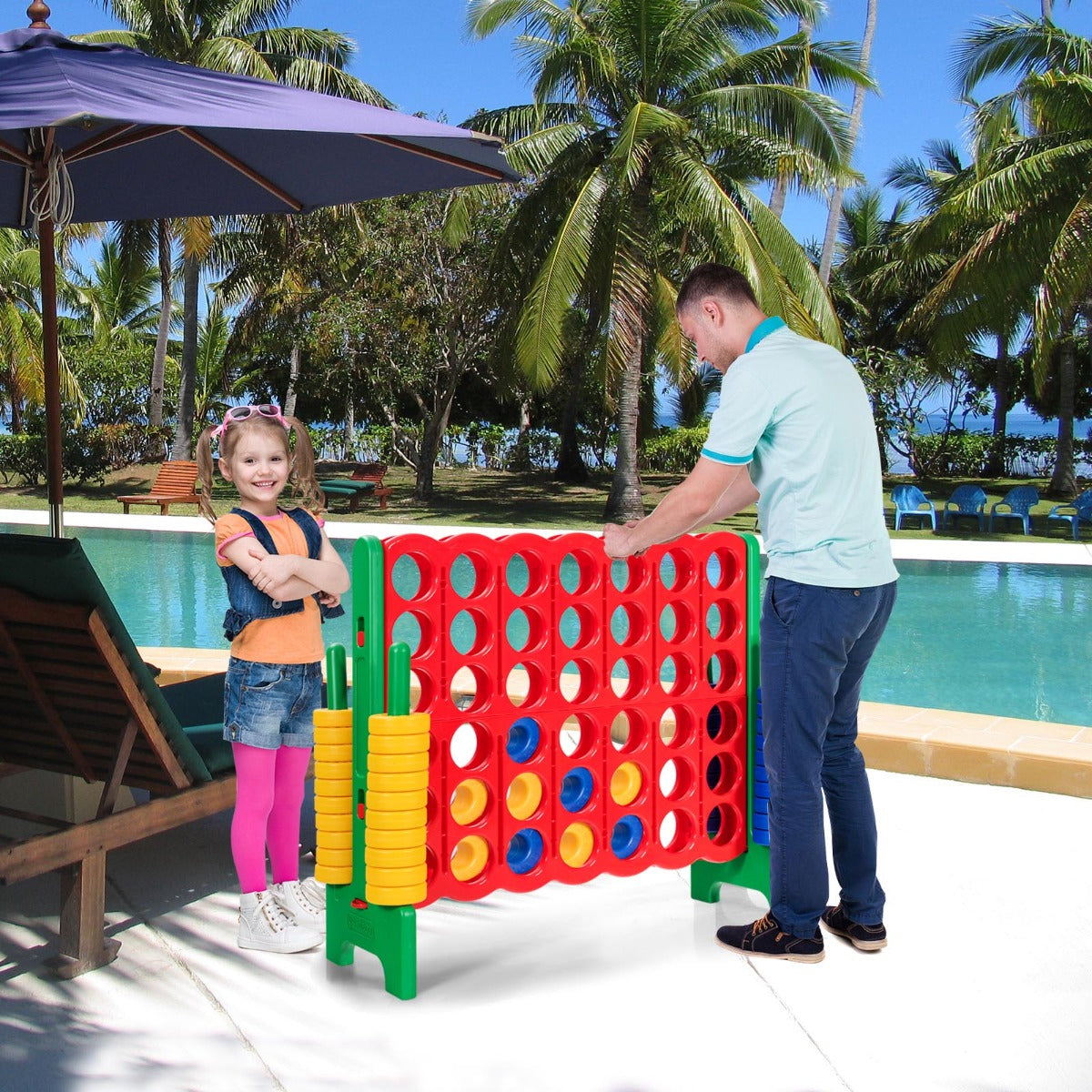 Giant Connect 4 in A Row with 42 Jumbo Rings for Garden & Beach-Green