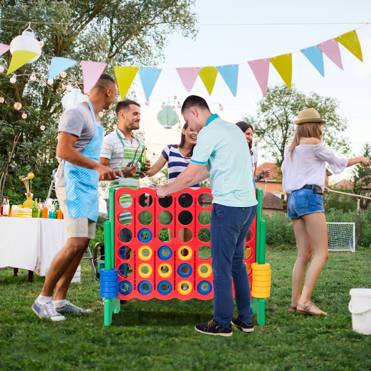 Giant Connect 4 in A Row with 42 Jumbo Rings for Garden & Beach-Green