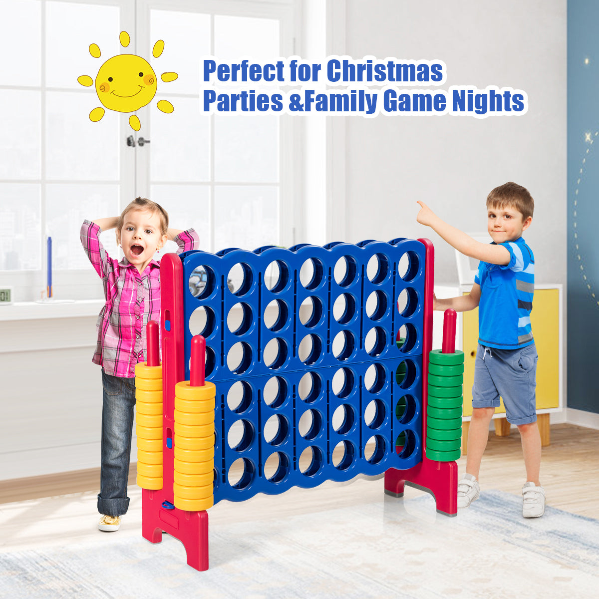Giant Connect 4 in A Row with 42 Jumbo Rings for Garden &amp; Beach-Red