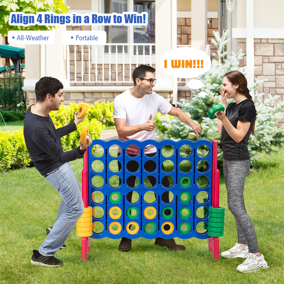 Giant Connect 4 in A Row with 42 Jumbo Rings for Garden &amp; Beach-Red