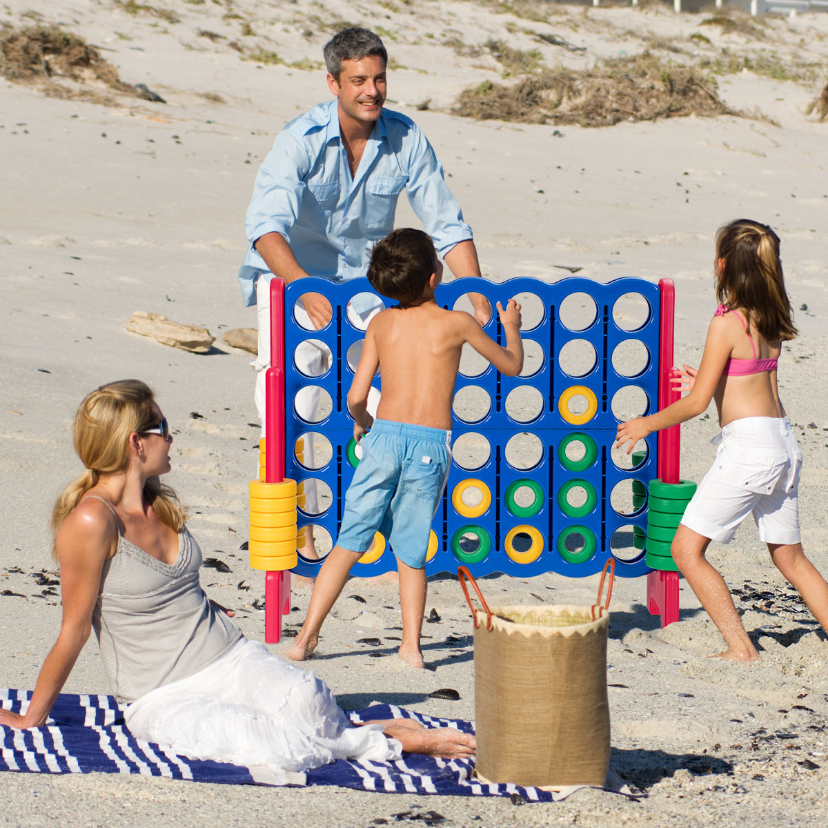 Giant Connect 4 in A Row with 42 Jumbo Rings for Garden &amp; Beach-Red