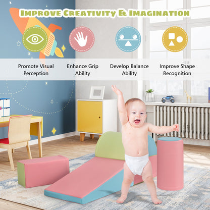 5 Pieces Kids Climb Crawl Activity Play Set with Safe Foam Blocks-Pink
