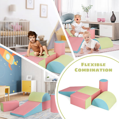 5 Pieces Kids Climb Crawl Activity Play Set with Safe Foam Blocks-Pink