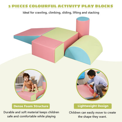5 Pieces Kids Climb Crawl Activity Play Set with Safe Foam Blocks-Pink