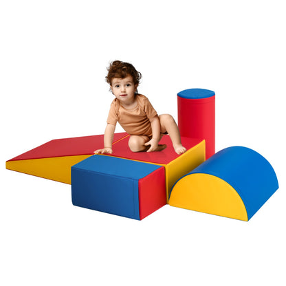 5 Pieces Kids Climb Crawl Activity Play Set with Safe Foam Blocks-Red