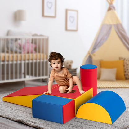 5 Pieces Kids Climb Crawl Activity Play Set with Safe Foam Blocks-Red