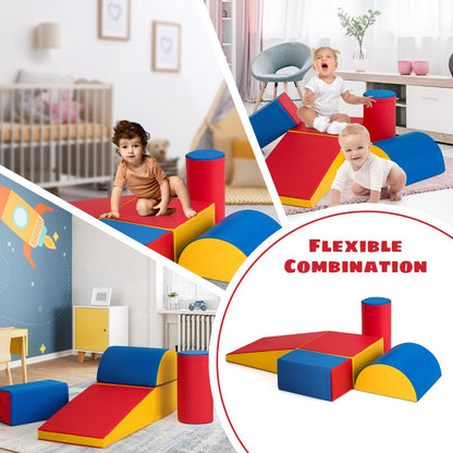 5 Pieces Kids Climb Crawl Activity Play Set with Safe Foam Blocks-Red