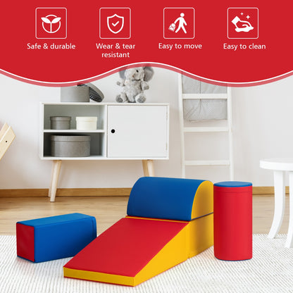 5 Pieces Kids Climb Crawl Activity Play Set with Safe Foam Blocks-Red