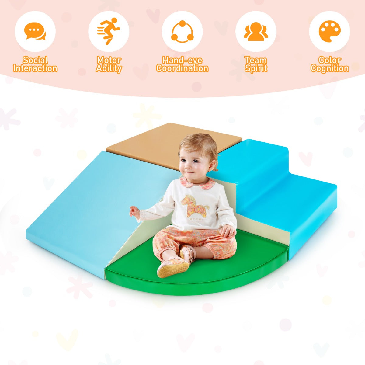 4-Piece Kids Climb Crawl Playset for Nursery &amp; Kindergarten-Blue