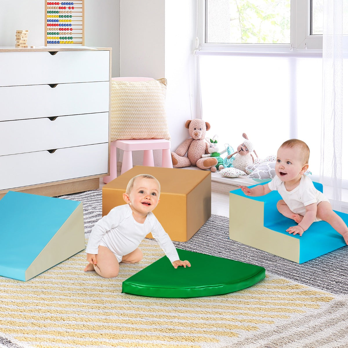 4-Piece Kids Climb Crawl Playset for Nursery &amp; Kindergarten-Blue
