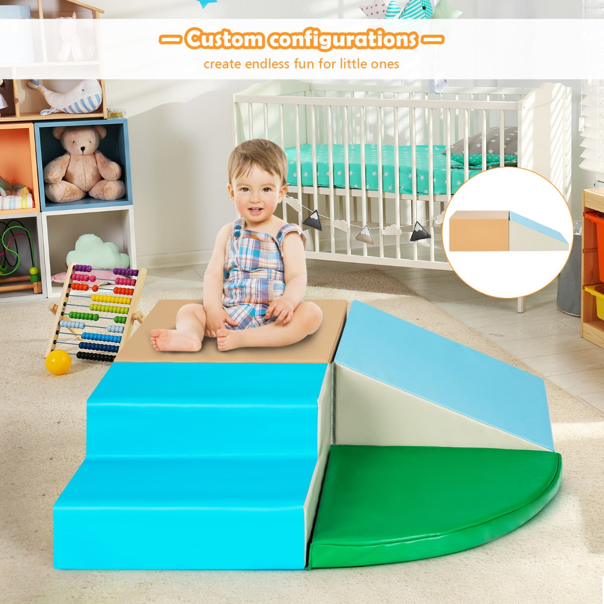 4-Piece Kids Climb Crawl Playset for Nursery &amp; Kindergarten-Blue