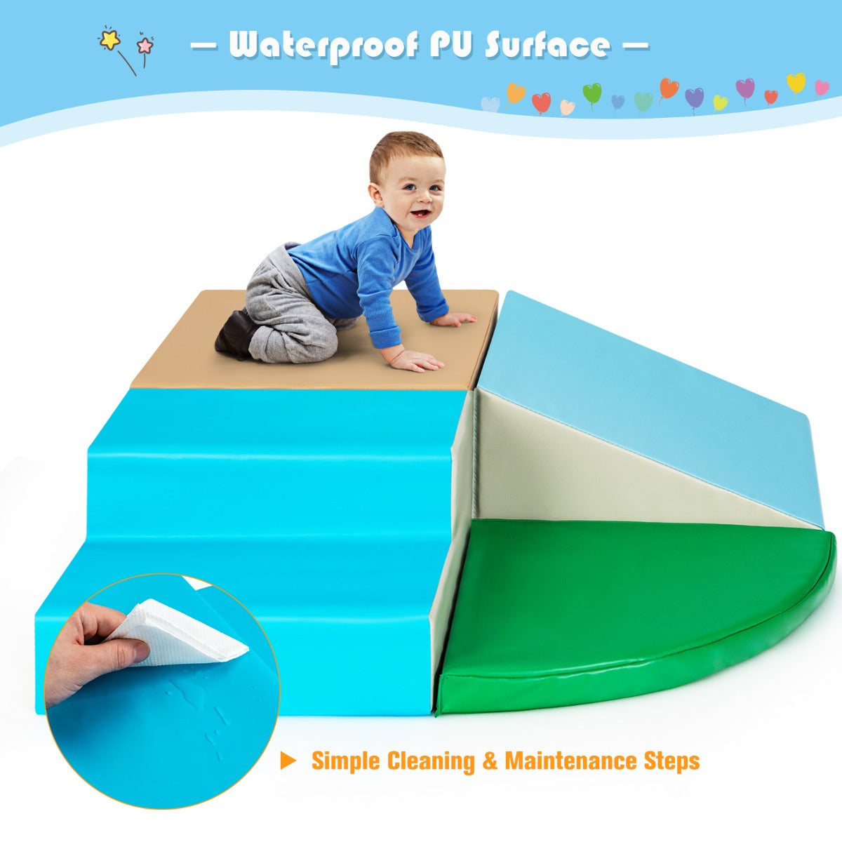 4-Piece Kids Climb Crawl Playset for Nursery &amp; Kindergarten-Blue