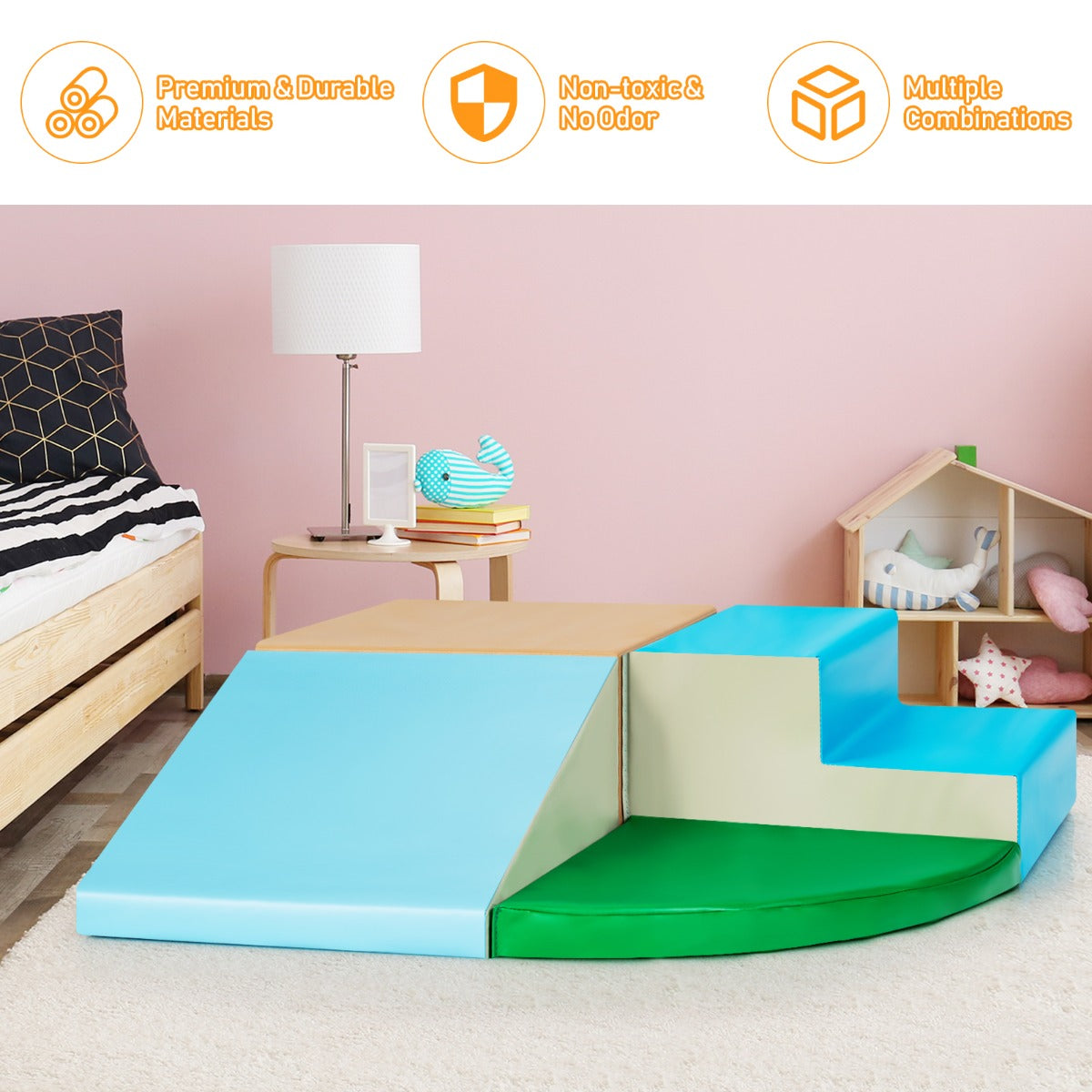4-Piece Kids Climb Crawl Playset for Nursery &amp; Kindergarten-Blue