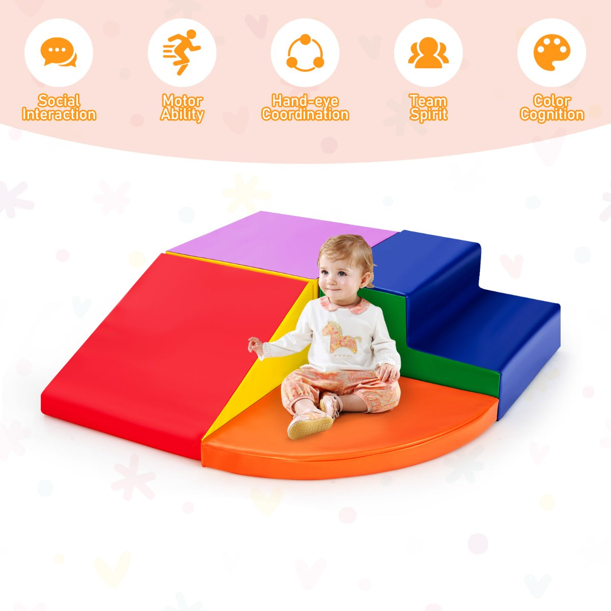 4-Piece Kids Climb Crawl Playset for Kindergarten-Orange