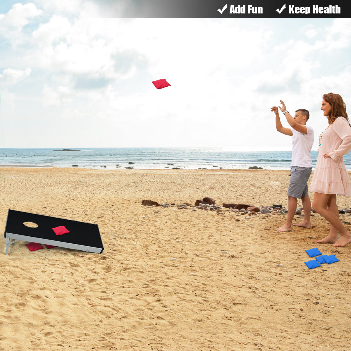 Cornhole Set with Foldable Design & Side Handle for Easy Movement