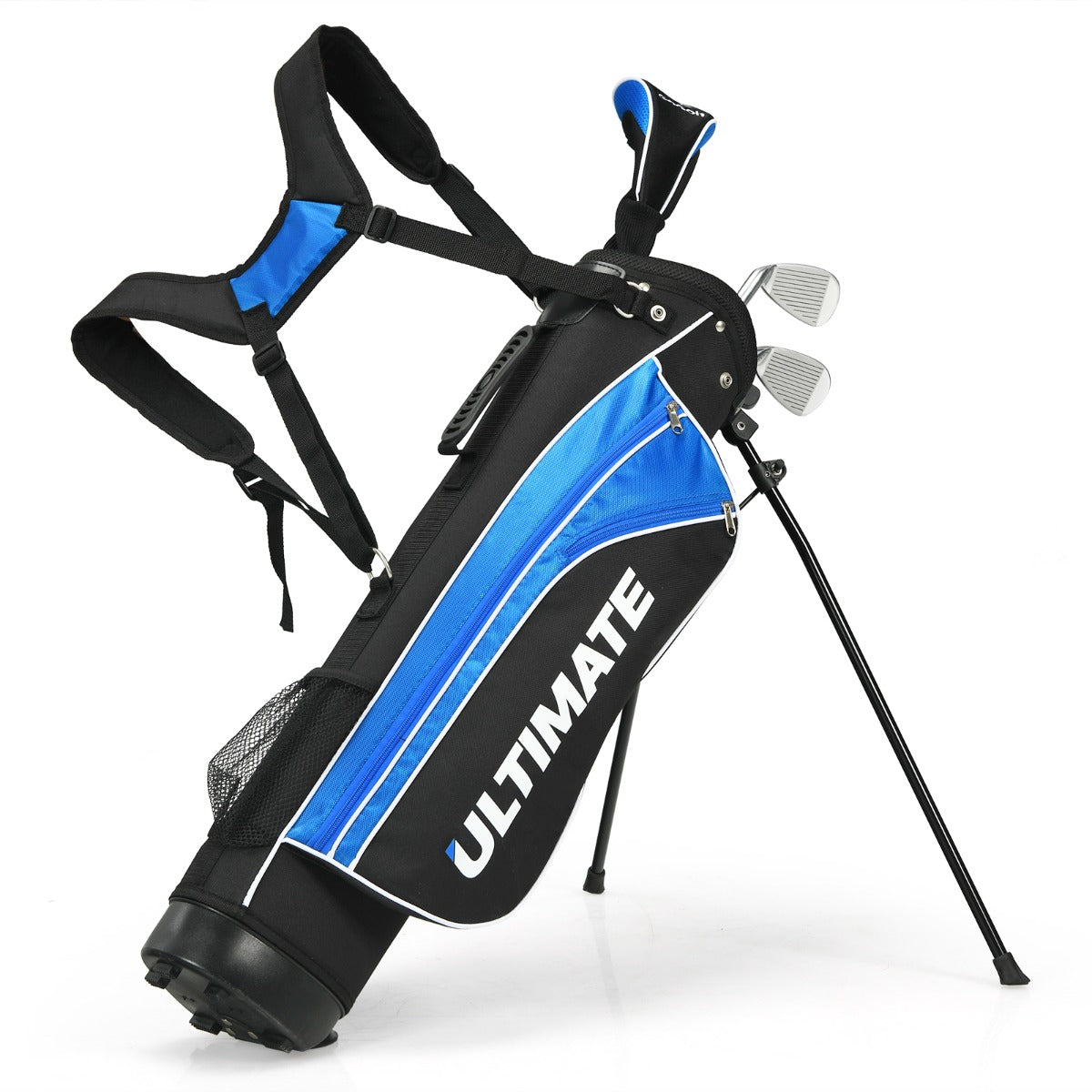 Complete five-piece kids golf set helps beginners learn different shots and hitting situations