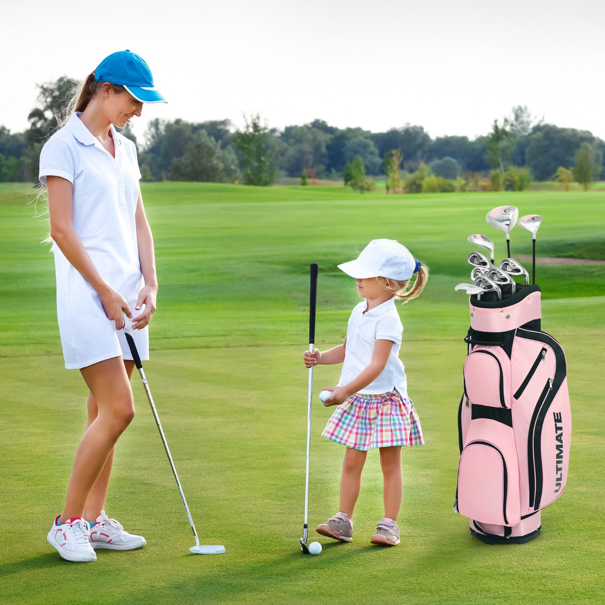 Costway Ladies Complete Golf Club Set with Driver and Stand Bag-Pink