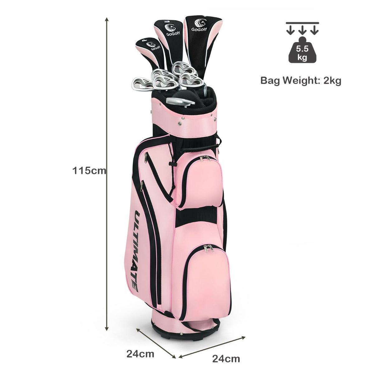 Costway Ladies Complete Golf Club Set with Driver and Stand Bag-Pink