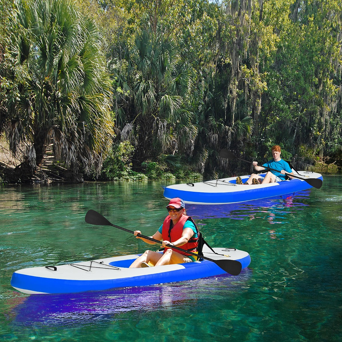 Inflatable Kayak with Adjustable Aluminum Oars for 1 Person-Blue