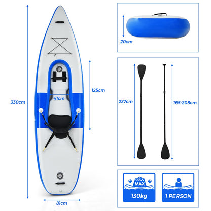 Inflatable Kayak with Adjustable Aluminum Oars for 1 Person-Blue